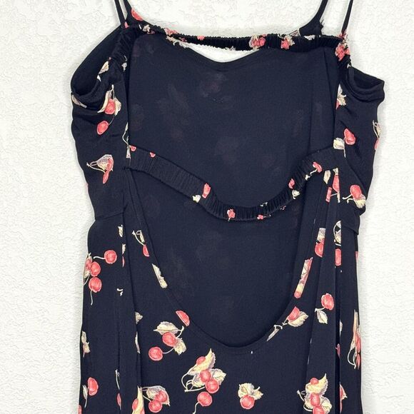 For Love & Lemons Dress Womens Small Black Cherry Print Tie Front Backless Rayon - Picture 8 of 11